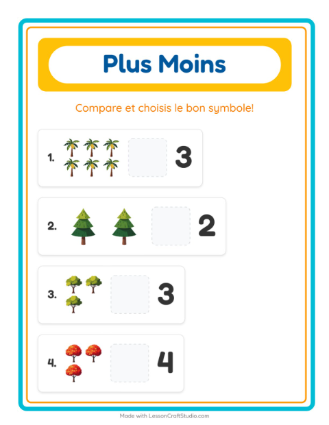 Aperçu de la fiche Plus Ou Moins avec Arbres pour École maternelle (petite/moyenne section, 3-5 ans)