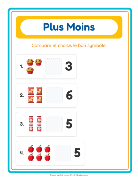 Aperçu de la fiche Plus Ou Moins avec Au supermarché pour École maternelle (petite/moyenne section, 3-5 ans)