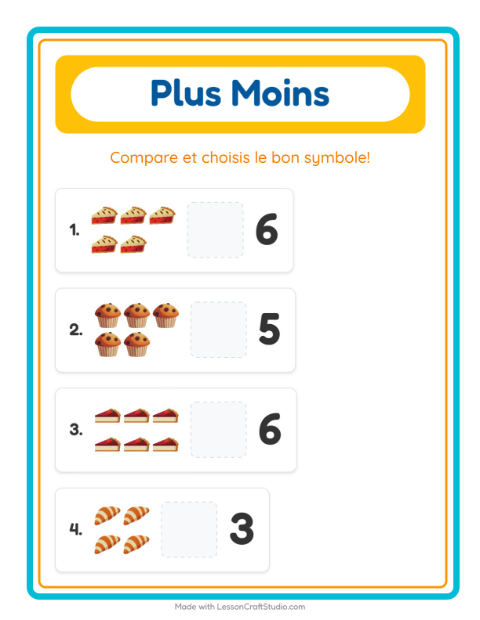 Aperçu de la fiche Plus Ou Moins avec Boulangerie pour École maternelle (petite/moyenne section, 3-5 ans)