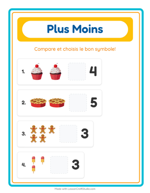 Aperçu de la fiche Plus Ou Moins avec Desserts et sucreries pour École maternelle (petite/moyenne section, 3-5 ans)