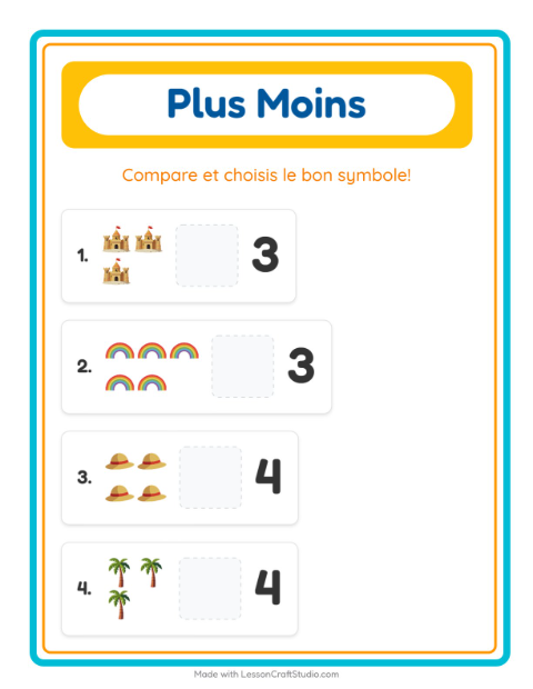 Aperçu de la fiche Plus Ou Moins avec Été pour École maternelle (petite/moyenne section, 3-5 ans)