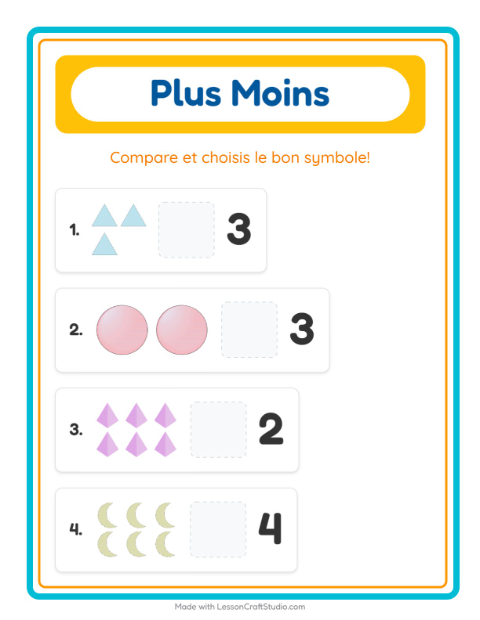 Aperçu de la fiche Plus Ou Moins avec Formes pour École maternelle (petite/moyenne section, 3-5 ans)
