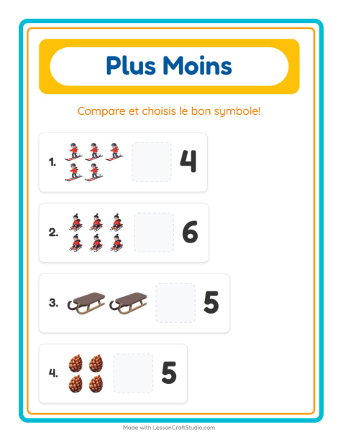 Aperçu de la fiche Plus Ou Moins avec Hiver pour École maternelle (petite/moyenne section, 3-5 ans)