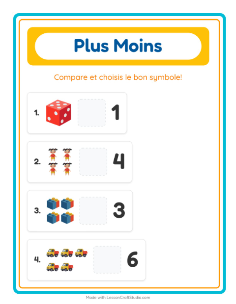 Aperçu de la fiche Plus Ou Moins avec Jouets pour École maternelle (petite/moyenne section, 3-5 ans)