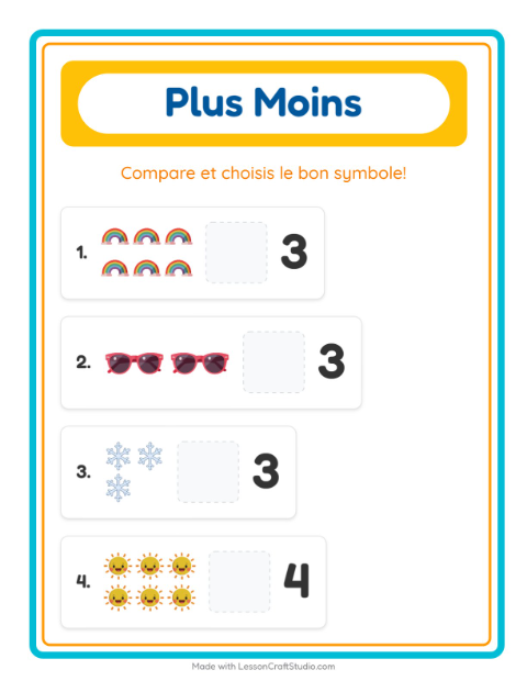 Aperçu de la fiche Plus Ou Moins avec Météo pour École maternelle (petite/moyenne section, 3-5 ans)