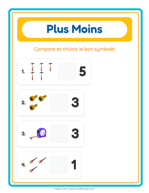 Aperçu de la fiche Plus Ou Moins avec Outils pour École maternelle (petite/moyenne section, 3-5 ans)