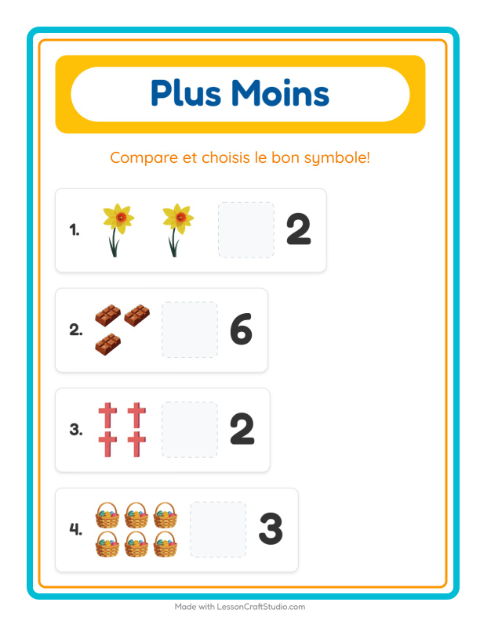 Aperçu de la fiche Plus Ou Moins avec Pâques pour École maternelle (petite/moyenne section, 3-5 ans)