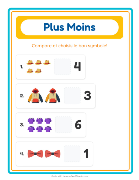Aperçu de la fiche Plus Ou Moins avec Vêtements pour École maternelle (petite/moyenne section, 3-5 ans)