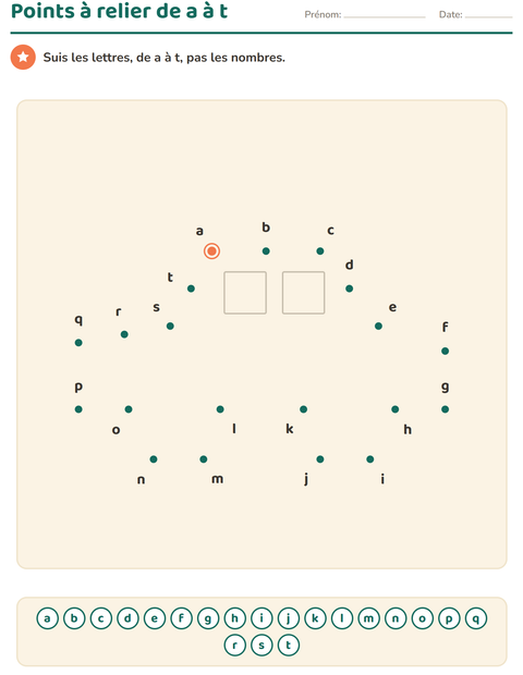 Points à relier de a à t : suivre l'ordre alphabétique
