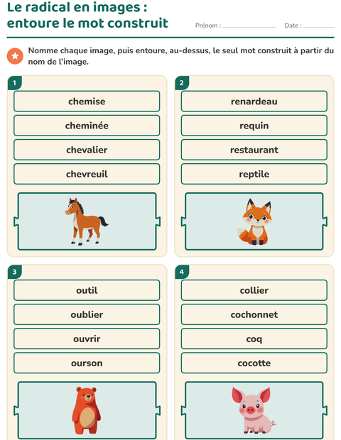 Aperçu de la fiche Préfixes et suffixes pour CP (cours préparatoire)