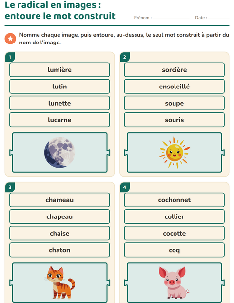 Aperçu de la fiche Préfixes et suffixes pour CP (cours préparatoire)