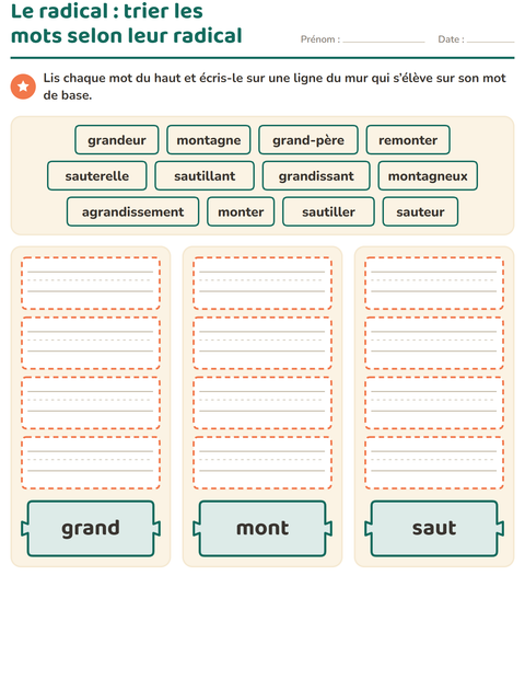 Aperçu de la fiche Préfixes et suffixes pour CE1 (cours élémentaire 1)