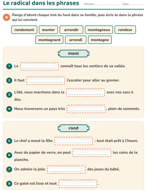 Aperçu de la fiche Préfixes et suffixes pour CE2 (cours élémentaire 2)