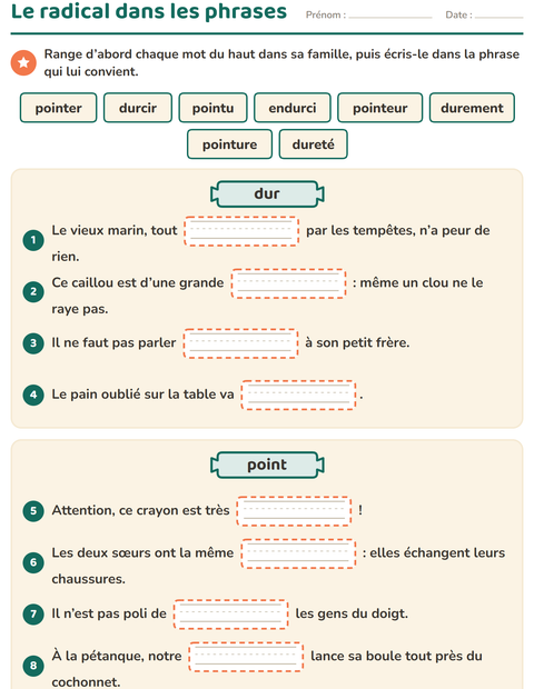 Aperçu de la fiche Préfixes et suffixes pour CE2 (cours élémentaire 2)
