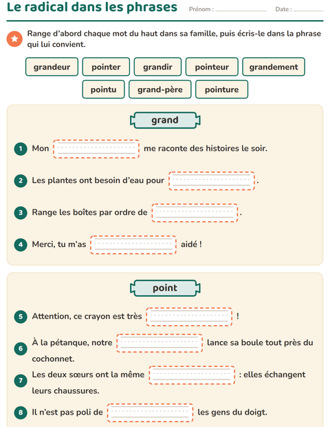 Aperçu de la fiche Préfixes et suffixes pour CE2 (cours élémentaire 2)