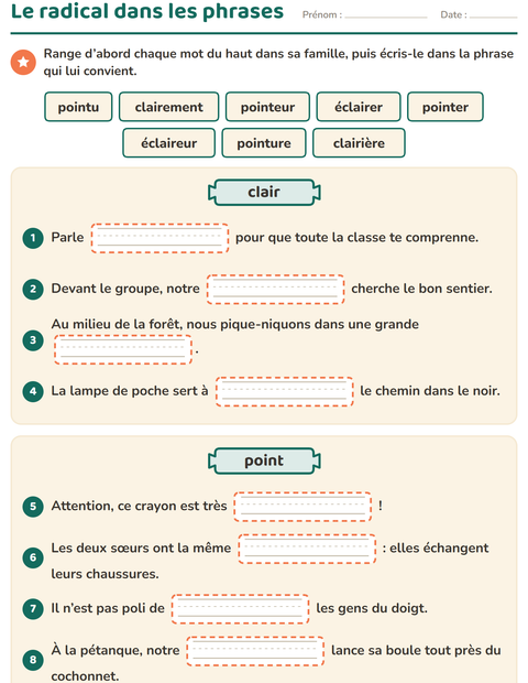 Aperçu de la fiche Préfixes et suffixes pour CE2 (cours élémentaire 2)