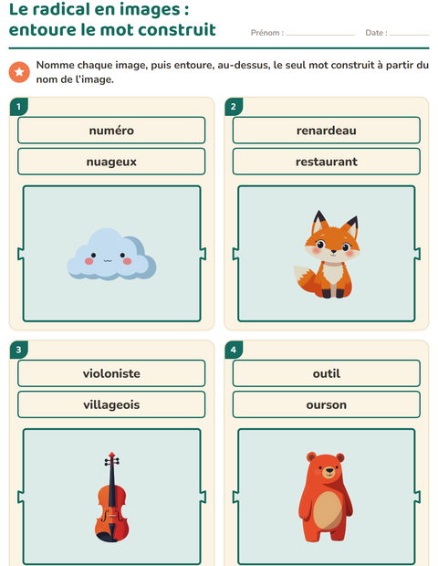 Aperçu de la fiche Préfixes et suffixes pour CP (cours préparatoire)