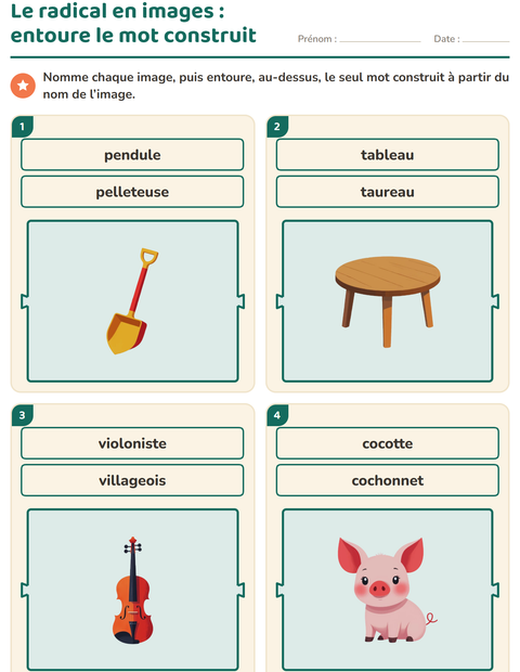 Aperçu de la fiche Préfixes et suffixes pour CP (cours préparatoire)