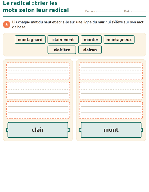 Aperçu de la fiche Préfixes et suffixes pour CE1 (cours élémentaire 1)