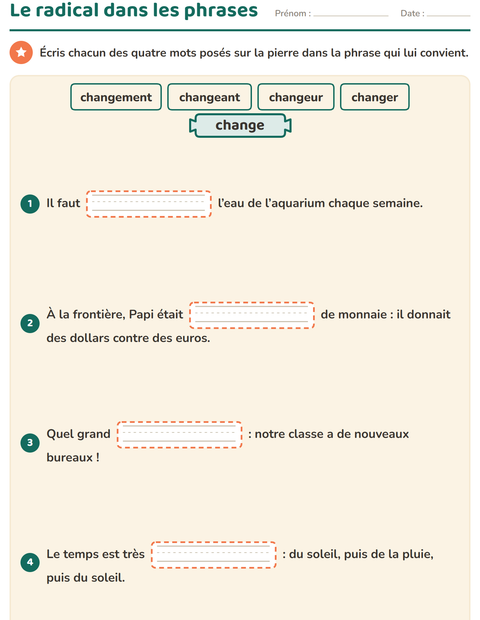 Aperçu de la fiche Préfixes et suffixes pour CE2 (cours élémentaire 2)
