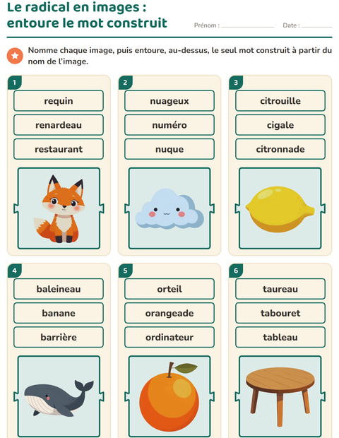 Aperçu de la fiche Préfixes et suffixes pour CP (cours préparatoire)