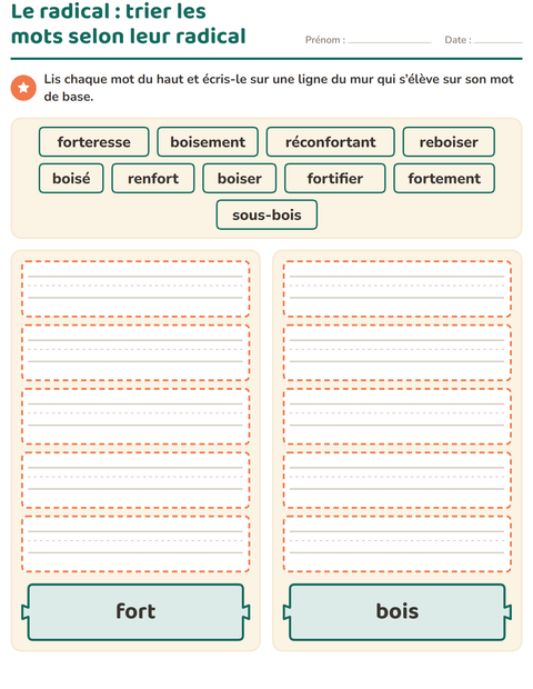 Aperçu de la fiche Préfixes et suffixes pour CE1 (cours élémentaire 1)