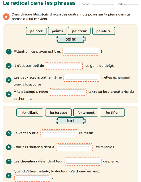 Aperçu de la fiche Préfixes et suffixes pour CE2 (cours élémentaire 2)