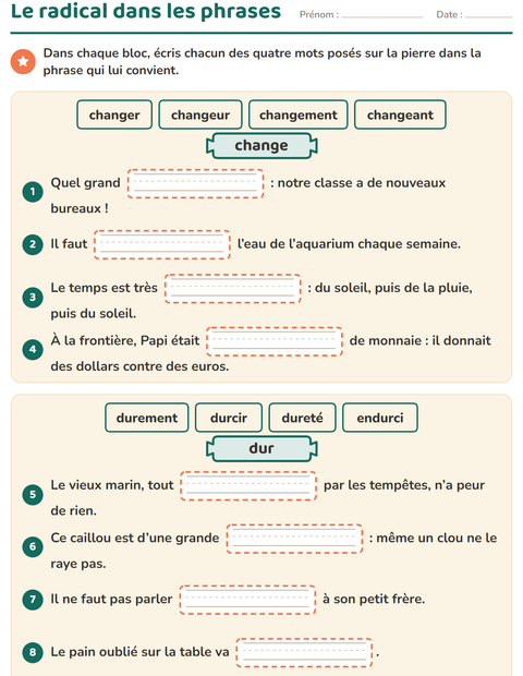 Aperçu de la fiche Préfixes et suffixes pour CE2 (cours élémentaire 2)