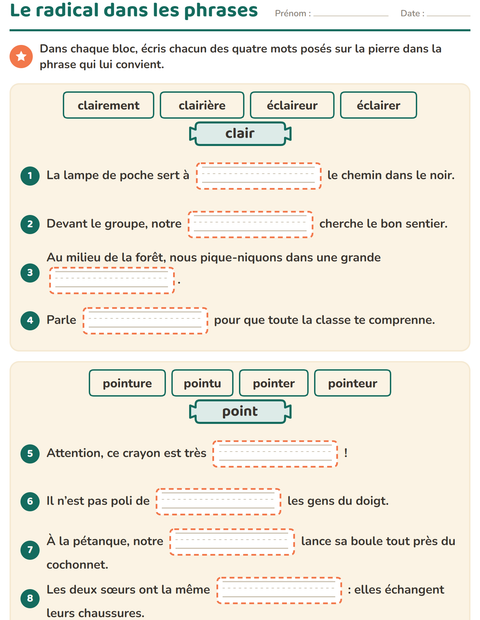 Aperçu de la fiche Préfixes et suffixes pour CE2 (cours élémentaire 2)