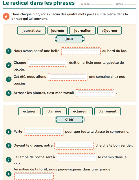 Aperçu de la fiche Préfixes et suffixes pour CE2 (cours élémentaire 2)