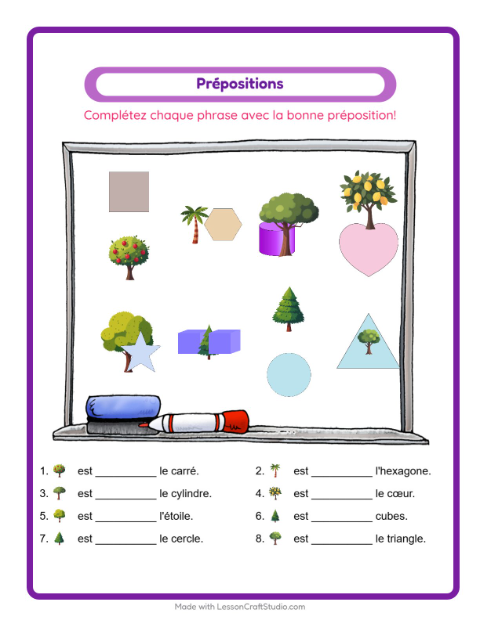 Aperçu de la fiche Prépositions avec Arbres pour École maternelle (grande section, 5-7 ans)