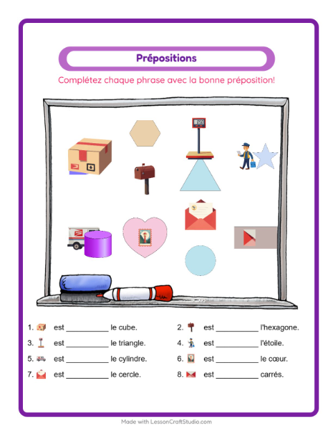 Aperçu de la fiche Prépositions avec Bureau de poste pour École maternelle (grande section, 5-7 ans)