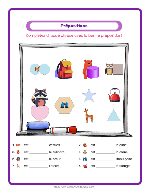 Aperçu de la fiche Prépositions avec Camping pour École maternelle (grande section, 5-7 ans)