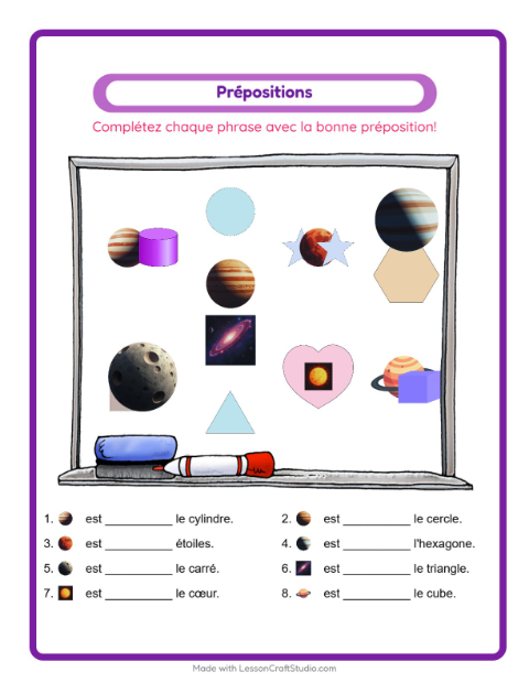 Aperçu de la fiche Prépositions avec Espace pour École maternelle (grande section, 5-7 ans)