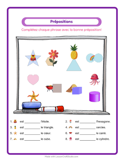 Aperçu de la fiche Prépositions avec Été pour École maternelle (grande section, 5-7 ans)