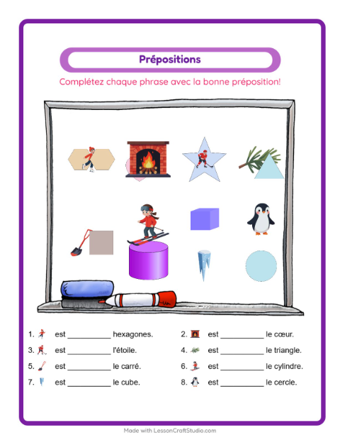 Aperçu de la fiche Prépositions avec Hiver pour École maternelle (grande section, 5-7 ans)