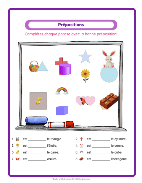Aperçu de la fiche Prépositions avec Pâques pour École maternelle (grande section, 5-7 ans)