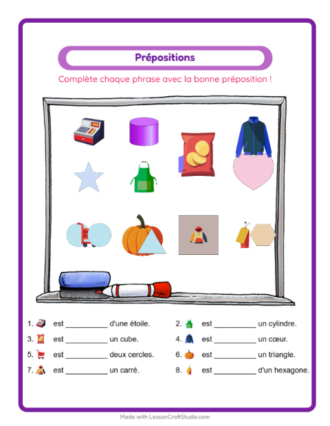Aperçu de la fiche Prépositions pour École maternelle (grande section, 5-7 ans)