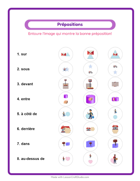 Aperçu de la fiche Prépositions avec Bureau de poste pour École maternelle (grande section, 5-7 ans)