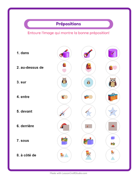 Aperçu de la fiche Prépositions avec Camping pour École maternelle (grande section, 5-7 ans)