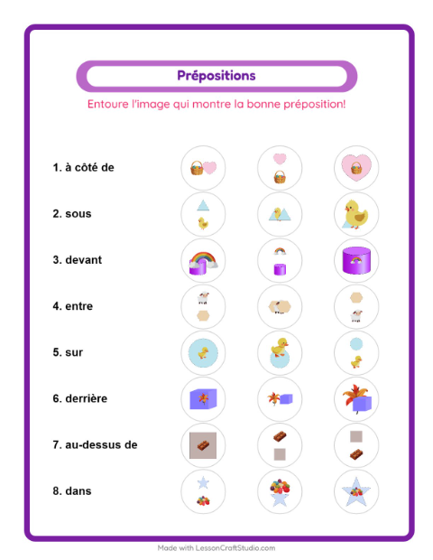Aperçu de la fiche Prépositions avec Pâques pour École maternelle (grande section, 5-7 ans)
