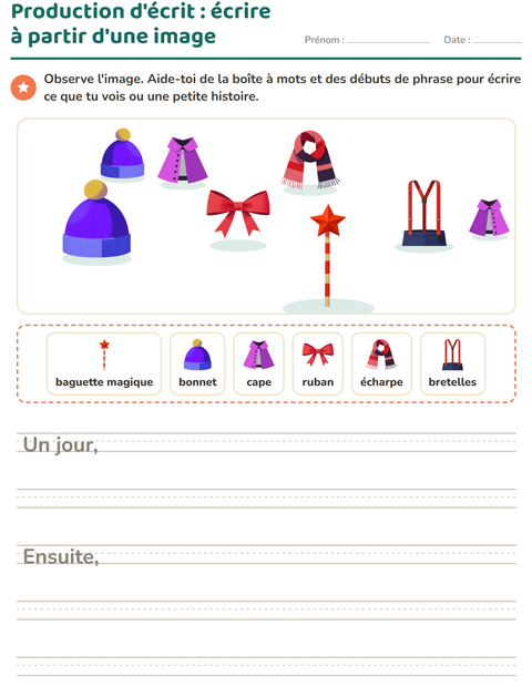 Aperçu de la fiche Production d'écrit avec Accessoires pour CE1 (cours élémentaire 1)
