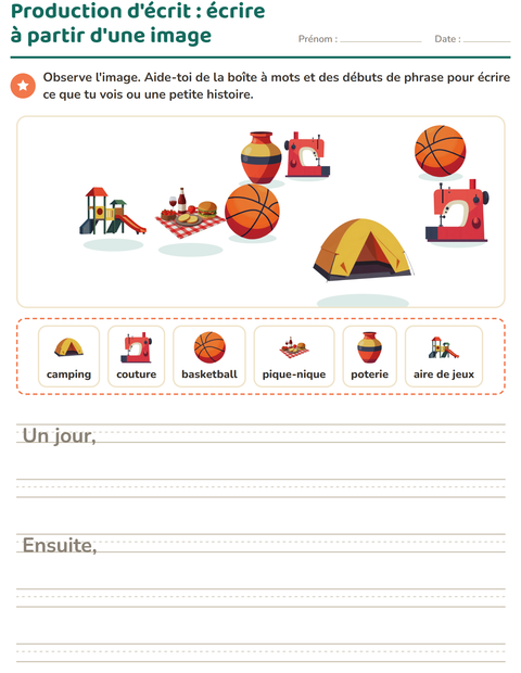 Aperçu de la fiche Production d'écrit avec Activités pour CE1 (cours élémentaire 1)