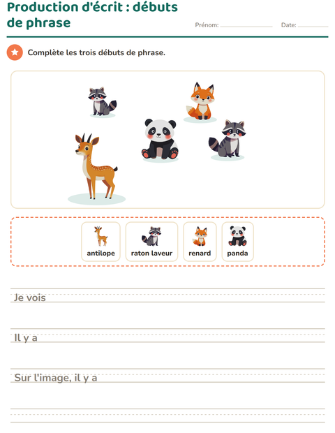 Production d'écrit : décrire l'image avec trois débuts de phrase