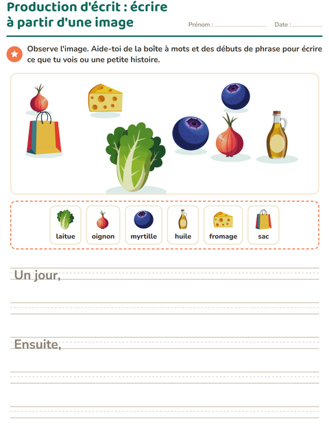 Aperçu de la fiche Production d'écrit avec Au supermarché pour CE1 (cours élémentaire 1)