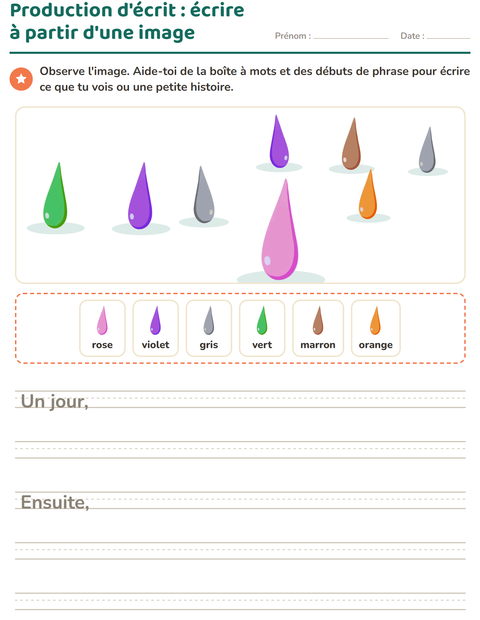 Aperçu de la fiche Production d'écrit avec Couleurs pour CE1 (cours élémentaire 1)