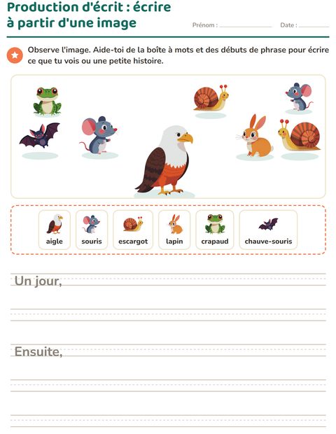 Aperçu de la fiche Production d'écrit avec Créatures de la forêt pour CE1 (cours élémentaire 1)