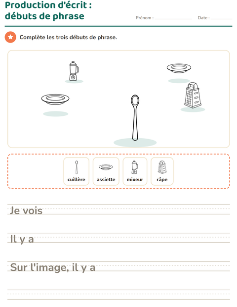 Aperçu de la fiche Production d'écrit avec Cuisine NB pour CE1 (cours élémentaire 1)