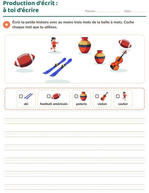 Aperçu de la fiche Production d'écrit avec Activités pour CE1 (cours élémentaire 1)