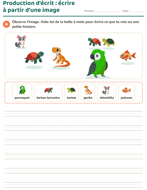 Aperçu de la fiche Production d'écrit avec Animaux de compagnie pour CE1 (cours élémentaire 1)